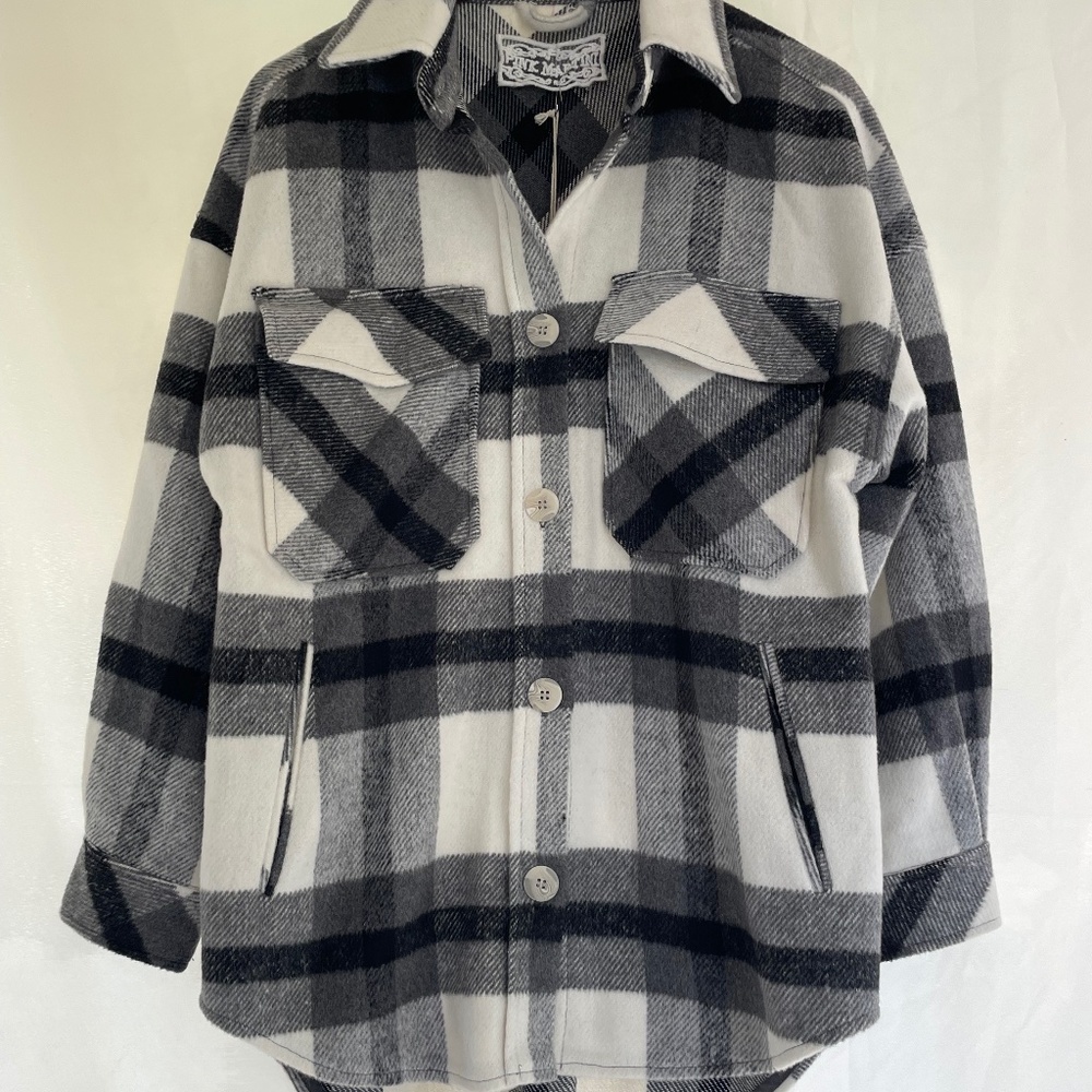 Pink Martini Collection, plad Button Down Shirt Jacket New For Fall 2023